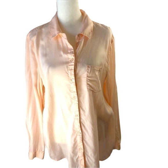 aerie Full Front Button Up Soft Lyocell Blouse Women L Light Peach Classic - Picture 1 of 11